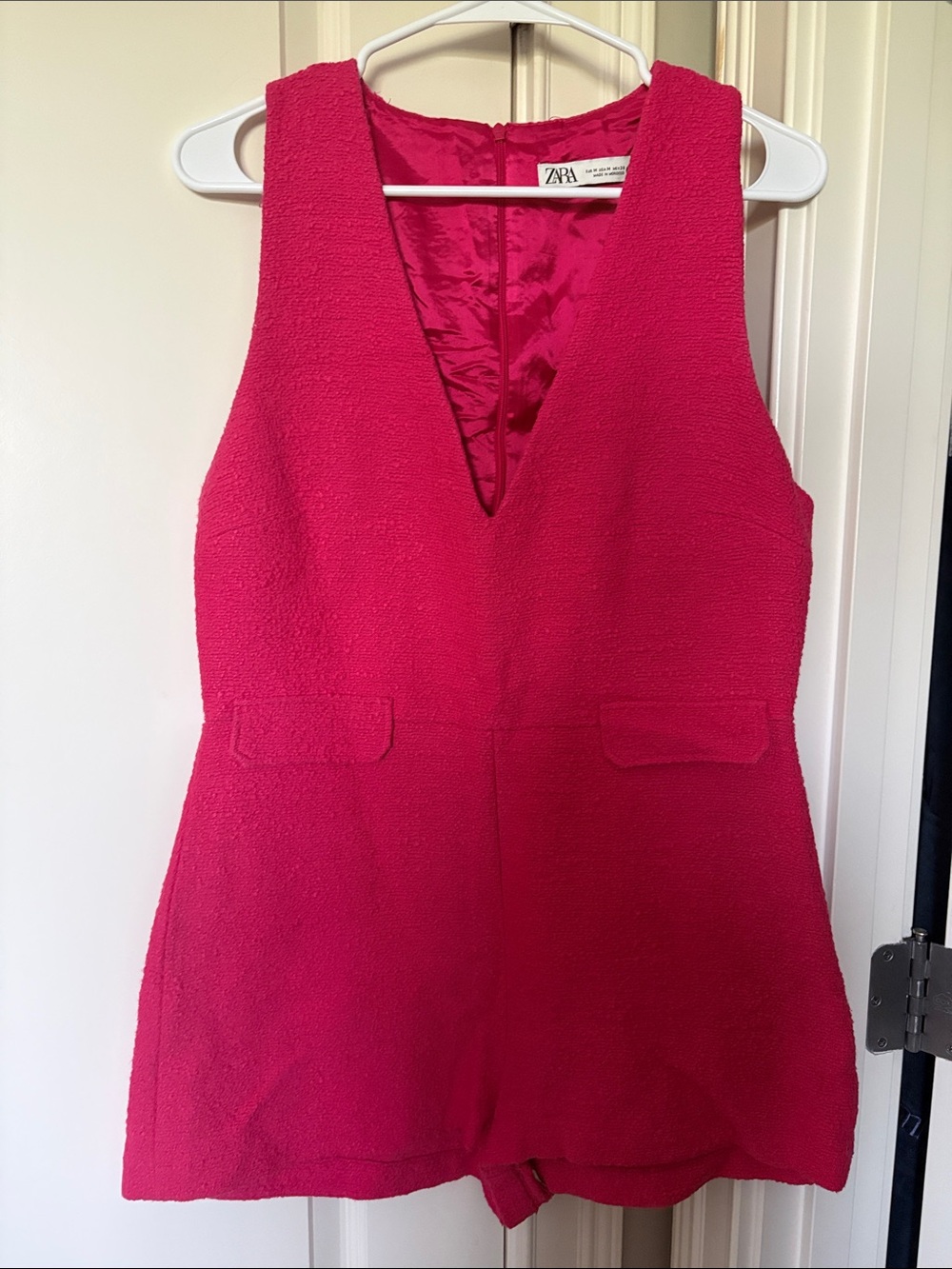 Zara Fuchsia Textured Sleeveless Romper